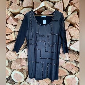 Women’s Small Oversized Chic Black Sequinned Long Sleeve Lined Formal Dress Sexy